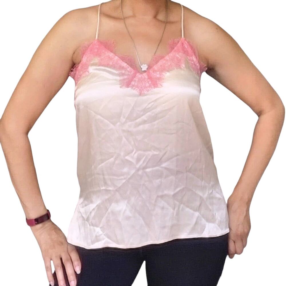 CAMI NYC Racer Charmeuse silk lace trim camisole tank top blouse pale pink S NEW